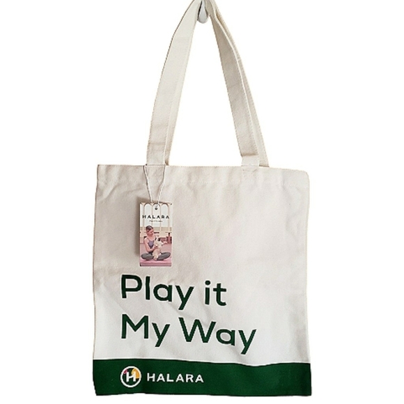 HALARA Tote Play it My Way Cream Canvas Shopper Gym Bag Tik Tok Brand Y2K New - Picture 3 of 6